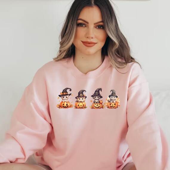 Halloween Animal Sweatshirt Kitten Lover  Gift, pet cat sweater, thanksgiving cat top, cat appreciation jumper, baby cat lovers shirt