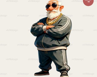 Funny Gangster Grandpa Clipart 10 PNG OG Senior Streetwear Sublimation Designs