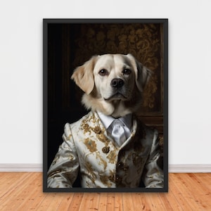 Elegant Renaissance Dog Portrait, Renaissance Portrait Painting, Quirky Animal Home Decor, Animal Head, Sophisticated Art Print