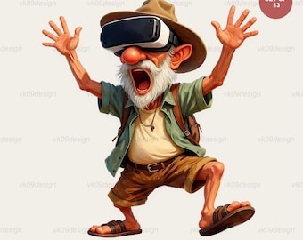 Funny Modern Grandpa Clipart Set 13 PNG Tech Savvy Senior Traveler Sublimation Graphics