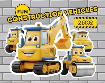 Construction Vehicle Clipart Set | Funny Truck PNG | Nursery Transport Bundle Commercial Use