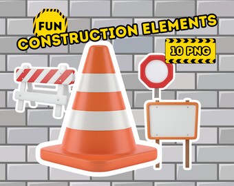 Construction Elements Clipart Set | Traffic Sign Barrier PNG | Custom Blank Sign Bundle
