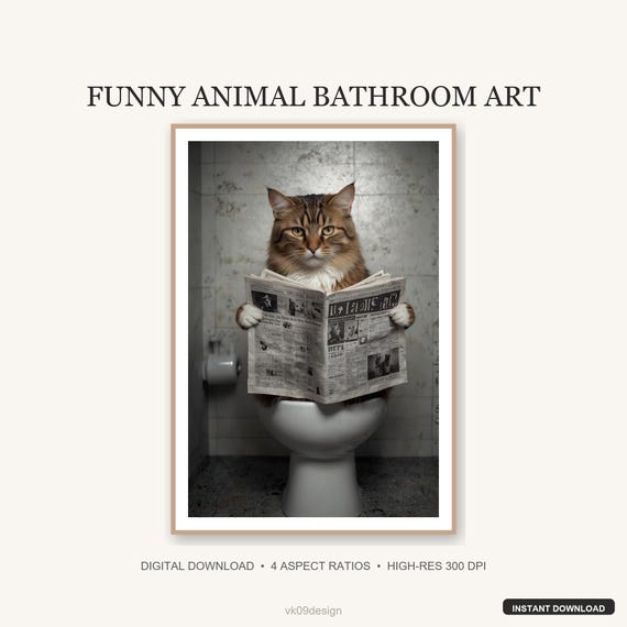 Lustige Maine Coon Katzen Badezimmer Kunst | Zeitunglesen auf Toilette |  Digitaldruck - Etsy sterreich