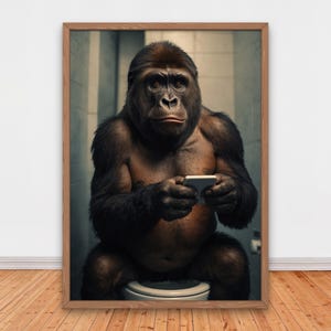 Arte de banheiro de gorila atrevida: Humor para imprimir para sua casa, Decoração engraçada de parede de banheiro, Impressão de animais engraçados, Imprimíveis para casa
