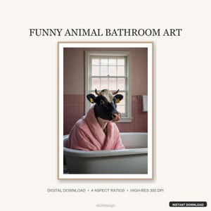 Láminas artísticas para el baño con vacas graciosas, descarga digital, 4 tamaños JPG