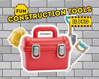 Construction Tools Clipart Set | Builder Equipment PNG | Toolbox Hard Hat Hammer Bundle