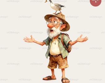 Funny Grandpa vs Goose Clipart 8 PNG Silly Grumpy Senior Farmhouse Art