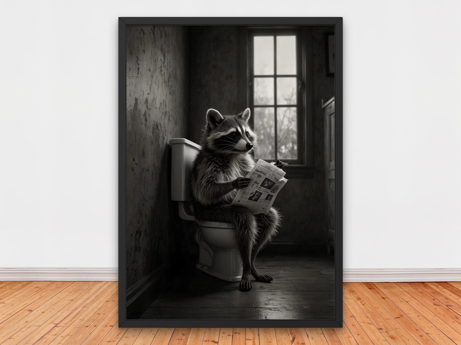 Adorable Raccoon Sitting on the Toilet Reading Newspaper, Animals ...
