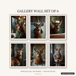 Rustic Deer Bathroom Art Set of 6 | Funny Cabin Buck Print | Digital Download 24x36