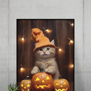 Spooky Kitten Sublimation PNG, Halloween Black Cat Digital Design, Witch Hat Graphic, Halloween Shirt Transfer, Digital Download