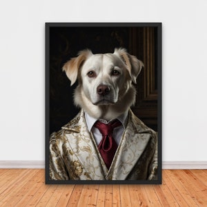 Funny Dog Portrait, Renaissance Portrait Painting, Quirky Animal Home Decor, Animal Head, Printable Dog, Funny Animals Print