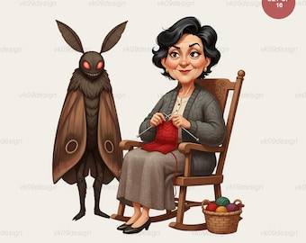 Funny Mothman Grandma PNG Clipart 10 Cryptid BFF Senior Lady Sublimation Art