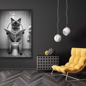 Funny Cat Reading Newspaper on Toilet - Adorable Bathroom Wall Decor ...