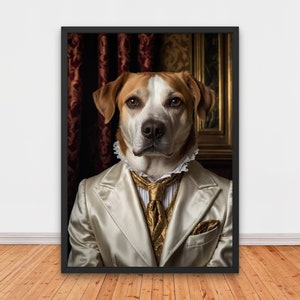 Regal Renaissance Dog Portrait, Renaissance Portrait Painting, Quirky Animal Home Decor, Animal Head, Funny Pet Portrait