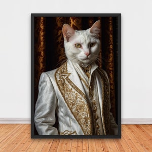 Elegant Renaissance Cat Portrait, Renaissance Portrait Painting, Quirky Animal Home Decor, Animal Head, Highly Detailed Artwork