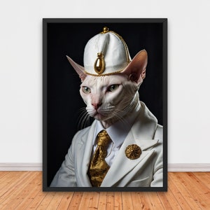 Regal Renaissance Sphynx Cat Portrait, Renaissance Portrait Painting, Quirky Animal Home Decor, Animal Head, Funny Sphynx Printable