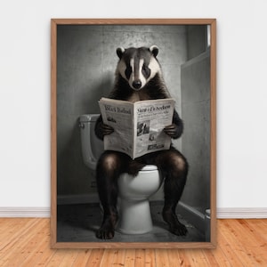 Lustiger Dachs Badezimmer Kunst | Waldtier auf Toilette | Wald Wand Dekor Print