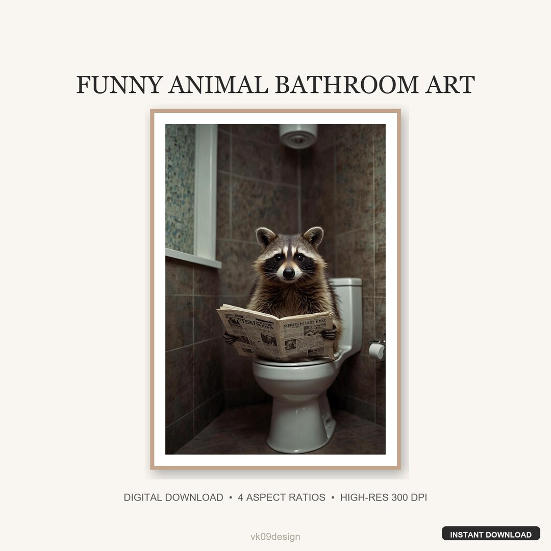 Funny Raccoon Toilet Art | Trash Panda Reading Newspaper Print ...