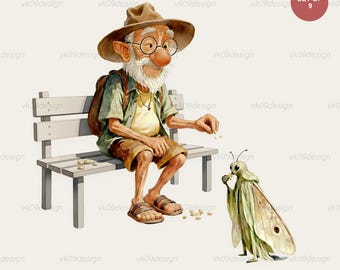 Funny Mothman Grandpa PNG Clipart 9 Cryptid Hunting Senior Male Sublimation