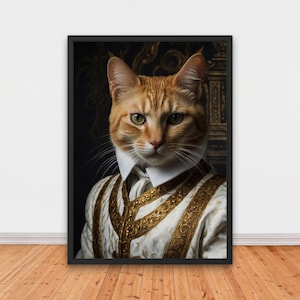 Renaissance Cat Portrait, Renaissance Portrait Painting, Quirky Animal Home Decor, Animal Head, Funny Cat Printable, Animals Print