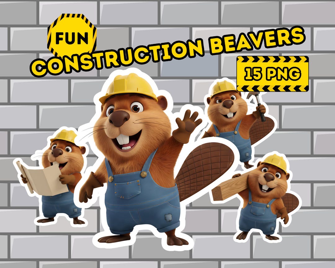Canstruction Beaver Construction Beaver Clipart Set | 3D Animal Worker PNG | Sublimation ...