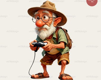 Funny Grandpa Influencer Gamer Clipart 11 PNG Tech Savvy Senior Streaming Gaming Digital Art