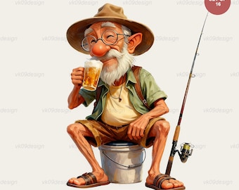 Funny Fishing Grandpa Beer PNG Clipart 16 Quirky Senior Male Sublimation Tumbler Design