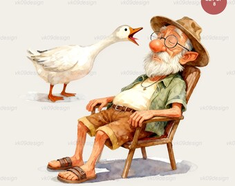 Funny Grandpa vs Goose Clipart 8 PNG Silly Senior Chaos Farmhouse Sublimation