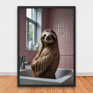 Funny Sloth on Toilet, Funny Bathroom Wall Decor, Funny Animals Print, Home Printables, Adorable Sloth Wall Art Print