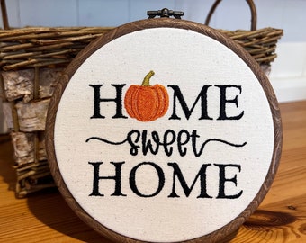 Home Sweet Home Autumn Pumpkin Embroidery Hoop
