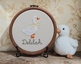 Personalised Goose Embroidery Hoop | Custom Baby Name Sign | Goose Nursery Decor | Nursery Wall Art | Baby Shower Gift | New Baby Gift