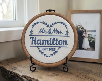 Personalised Mr & Mrs Embroidery Hoop | Wedding Gift | Custom Family Name Sign | Newlywed Keepsake | Anniversary Gift | Custom Surname Decor