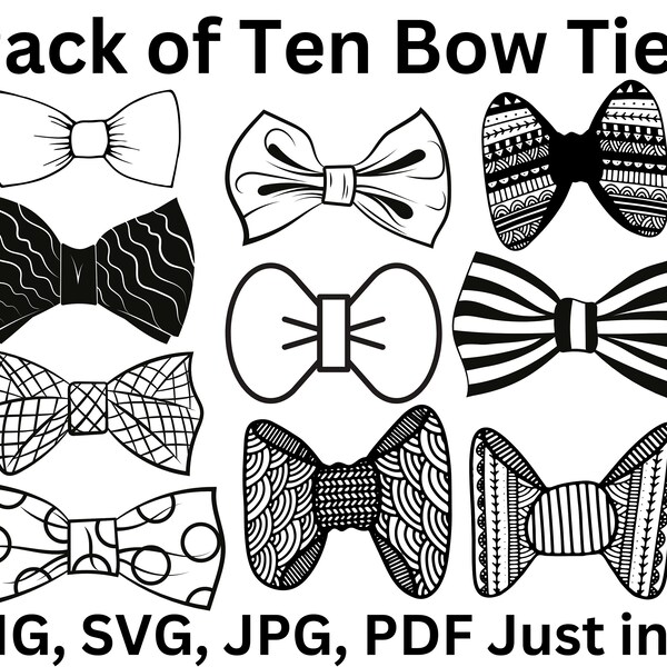 Lot de 10 noeuds papillon SVG PNG JPG pdf - Élégance intemporelle - Embrace Dapper Charm in Your Creations