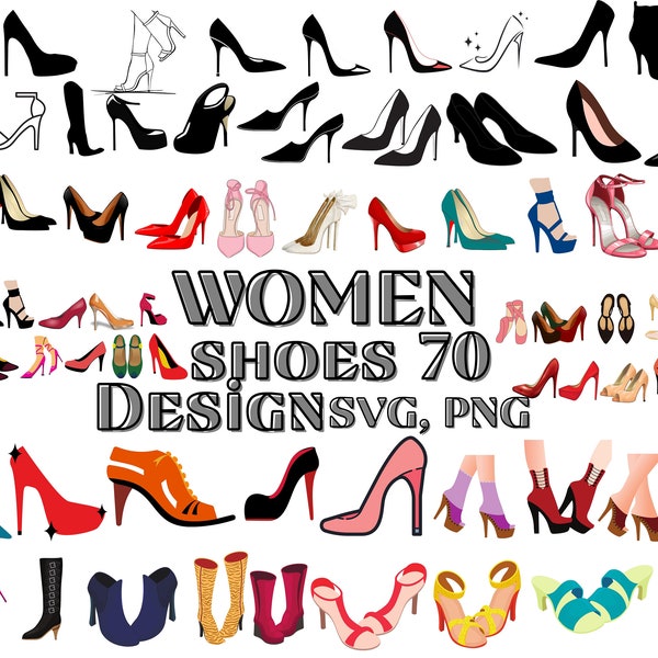 70 x talons hauts Bundle SVG / femmes chaussures SVG / couper fichier / Cricut / Clipart / Stiletto talons svg / fichiers svg pour circuit silhouette / svg png