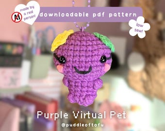 Lila Virtuelles Haustier PDF Häkelanleitung ~ Häkelanleitung, Amigurumi, Videospiel, Kuscheltier, Schlüsselanhänger, Plüschtier, Häkelanleitung