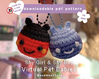Virtuelles Haustier „Shy Babies“ – Häkelanleitung (PDF) ~ Häkelanleitung, Amigurumi, Videospiel, Kuscheltier, Marktvorbereitung, Schlüsselanhänger, Plüschtier, PDF-Download