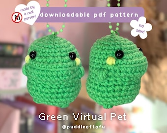 Grünes virtuelles Haustier PDF-Häkelanleitung ~ Häkelanleitung, Amigurumi, Videospiel, Kuscheltier, Schlüsselanhänger, Plüschtier, Häkelanleitung