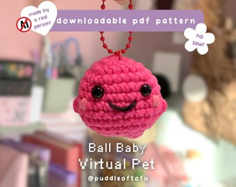 Häkelanleitung für ein virtuelles Ballbaby-Haustier (PDF) ~ Häkelanleitung, Amigurumi, Videospiel, Kuscheltier, Marktvorbereitung, Schlüsselanhänger, Plüschtier, PDF-Download