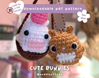Niedliche Hasen PDF Häkelanleitung ~ Häkelanleitung, amigurumi, kawaii, gemütlich, schnell, einfach, für den Markt, Schlüsselanhänger, Stofftier, PDF zum Download