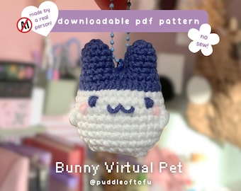 Virtuelles Hasen-Haustier: Häkelanleitung (PDF) ~ Häkelanleitung, Amigurumi, Videospiel, Kuscheltier, Marktvorbereitung, Schlüsselanhänger, Plüschtier, PDF-Download