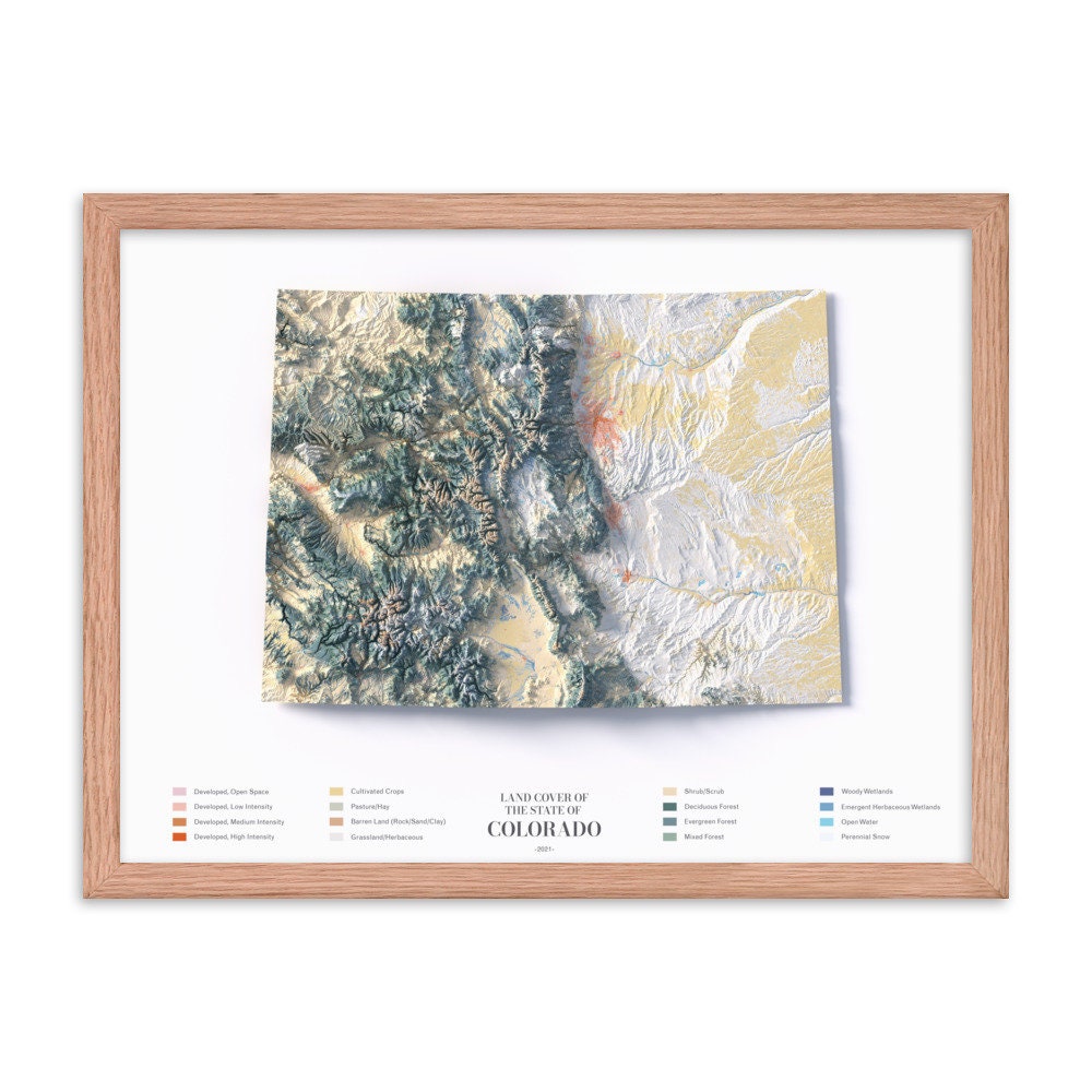 Map of Colorado Poster Warm Colored Modern Infographic Land Cover ...