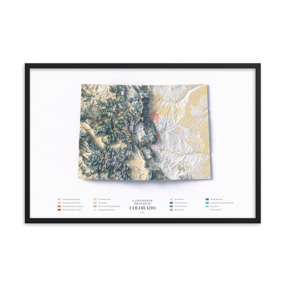 Map of Colorado Poster Warm Colored Modern Infographic Land Cover ...