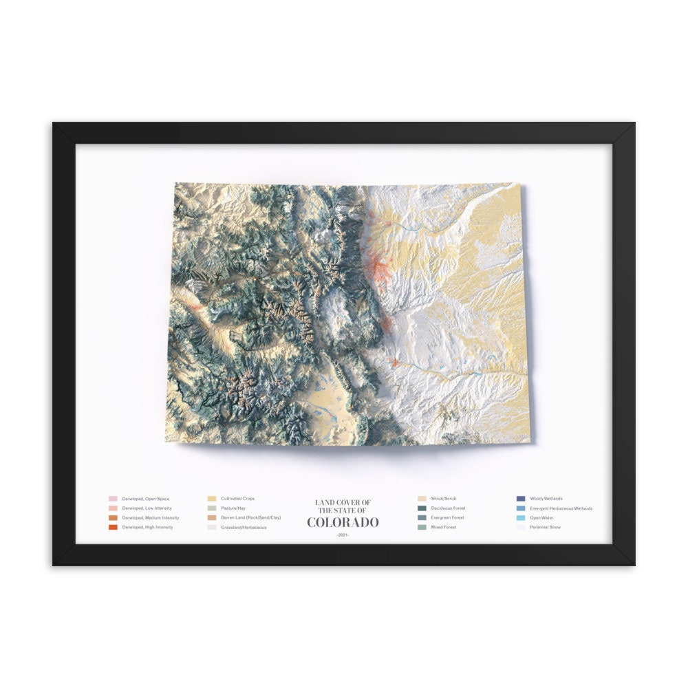 Map of Colorado Poster Warm Colored Modern Infographic Land Cover ...