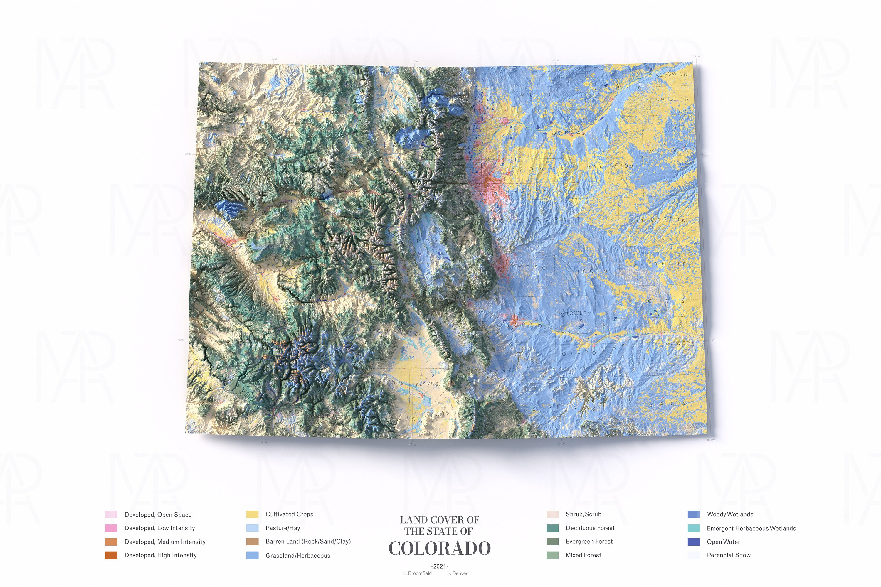 Map of Colorado With Boundaries Poster Colorful Modern Infographic Land ...