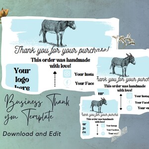 Donkey Thank You Card Template Editable with Canva