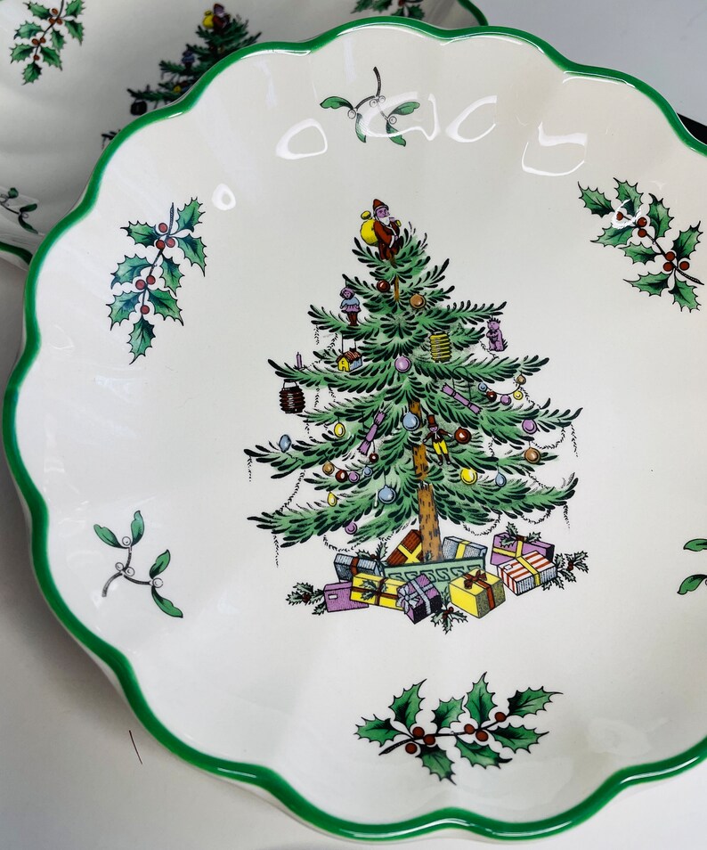 2 Vintage Spode Christmas Tree Plates Canapé Plates Round Etsy