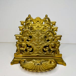 Vintage letter stand with pin dish Briefständer Messing Letter holder Elegant office decor Office desk Organizer Brass Letter Holder