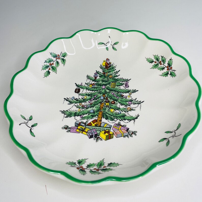 2 Vintage Spode Christmas Tree Plates Canapé Plates Round Etsy