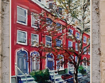 Park Avenue brownstones, Bolton Hill (Baltimore) in oil paint. Giclee art print