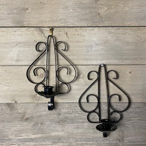 Vintage Black Iron Scrolled Wall Sconces Set Of Two